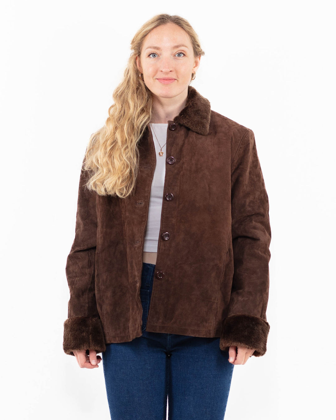 Vintage 90's Women Suede Sherpa Jacket in BrownA0029