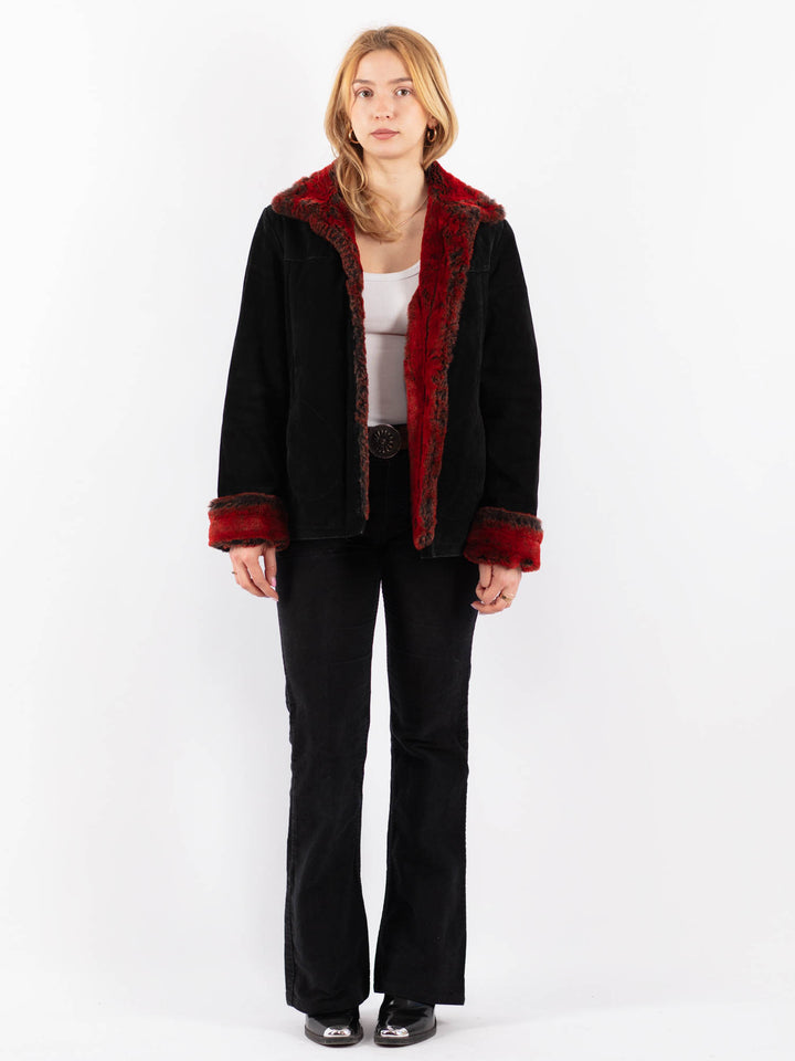 Vintage 90's Women Suede Sherpa Jacket in BlackV9685