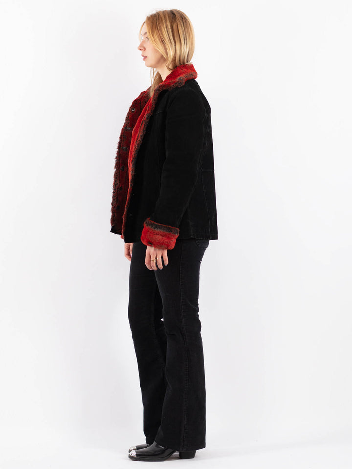 Vintage 90's Women Suede Sherpa Jacket in BlackV9685