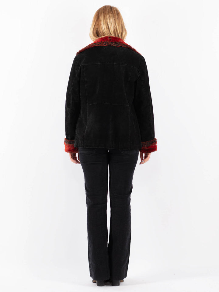 Vintage 90's Women Suede Sherpa Jacket in BlackV9685