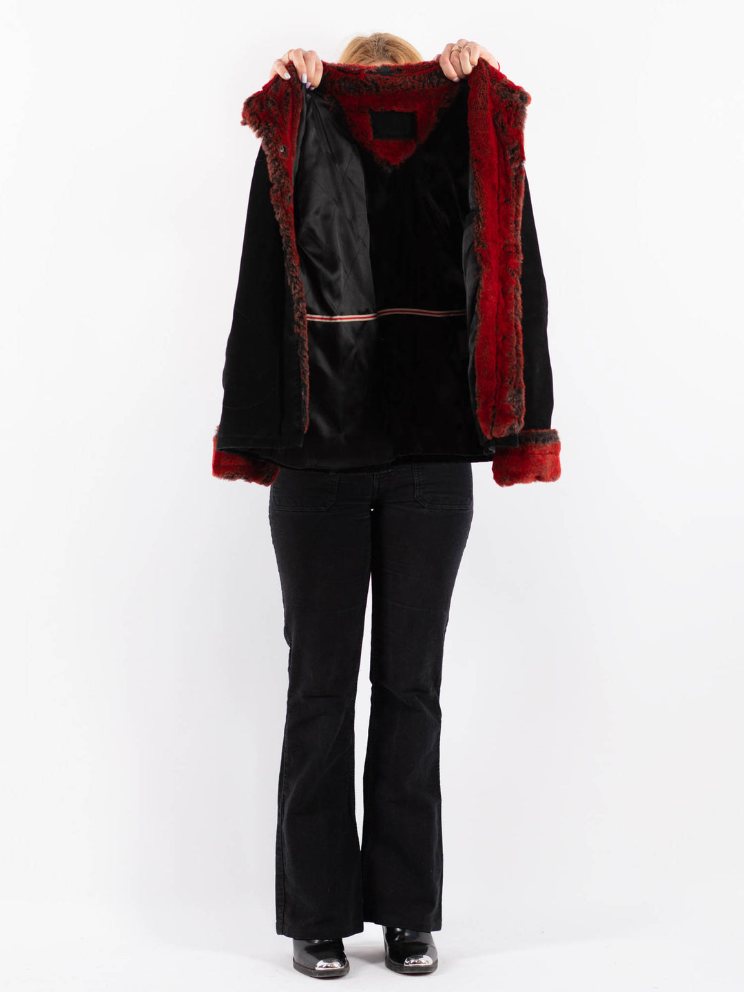 Vintage 90's Women Suede Sherpa Jacket in BlackV9685