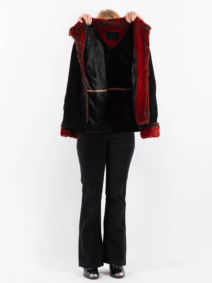 Vintage 90's Women Suede Sherpa Jacket in BlackV9685