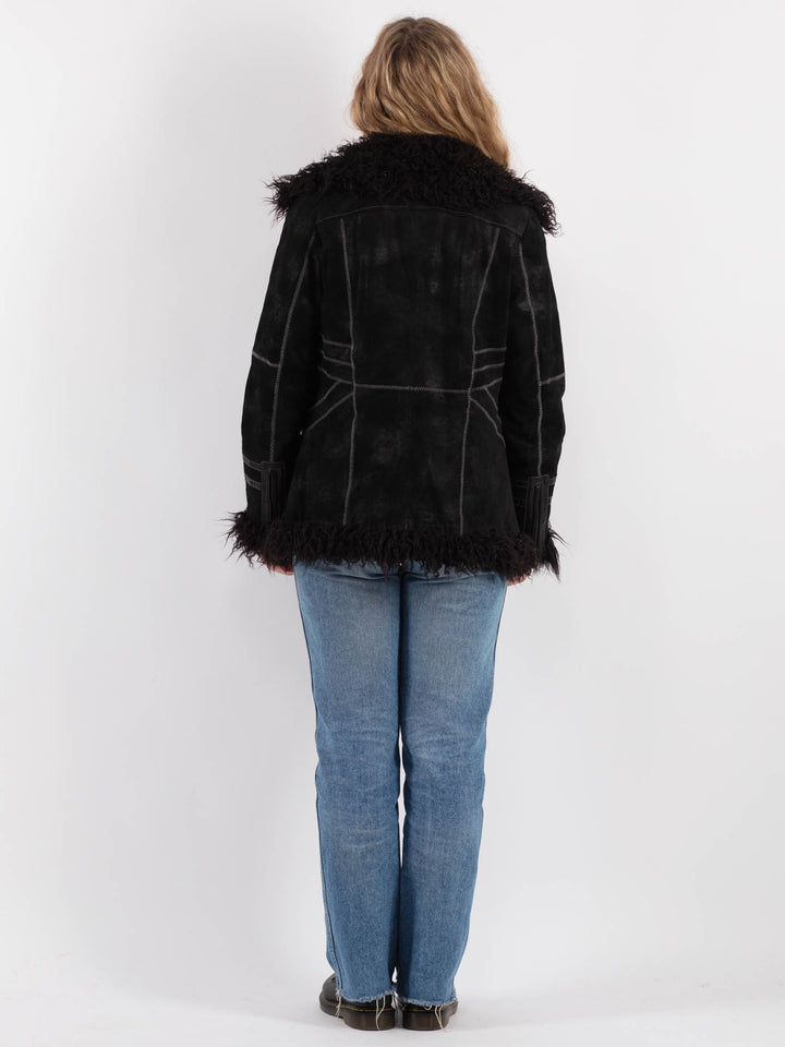 Vintage 90's Women Suede Sherpa Jacket in Black