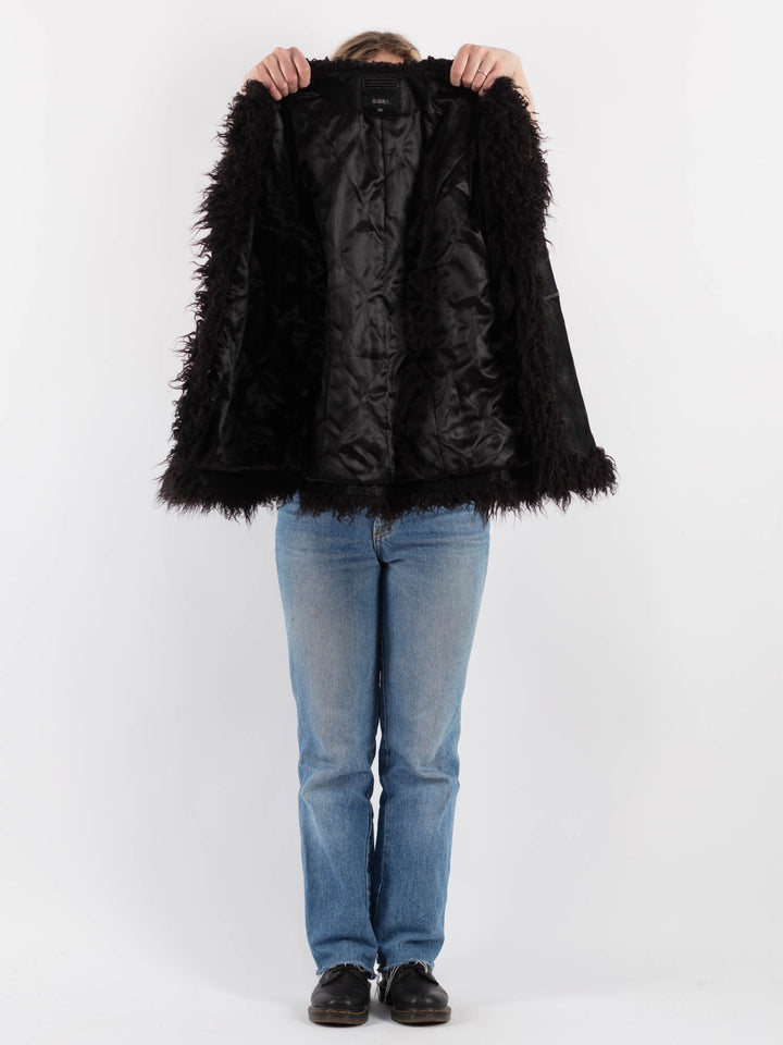 Vintage 90's Women Suede Sherpa Jacket in Black