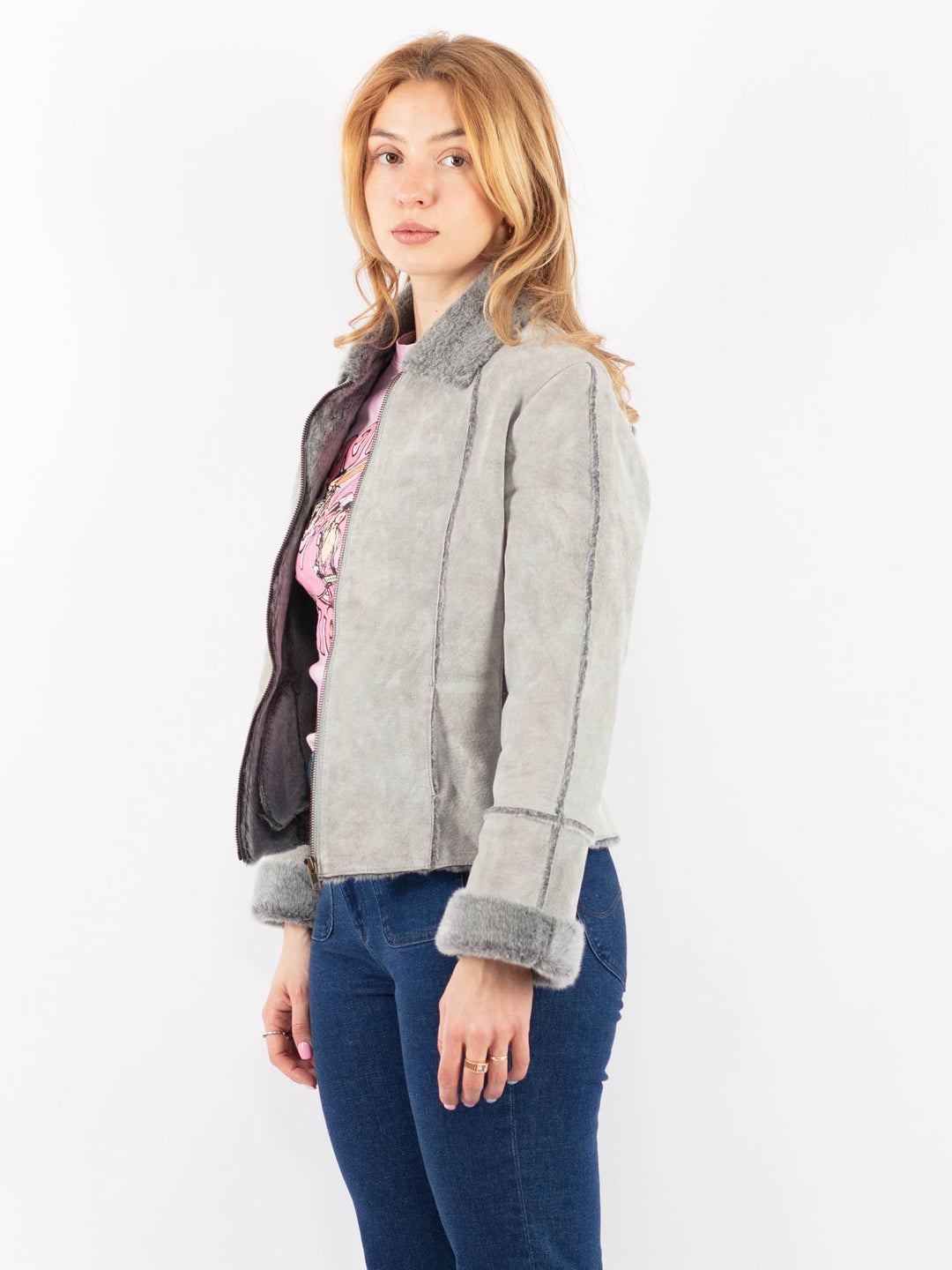 Vintage 90's Women Suede Sherpa in GrayV9598