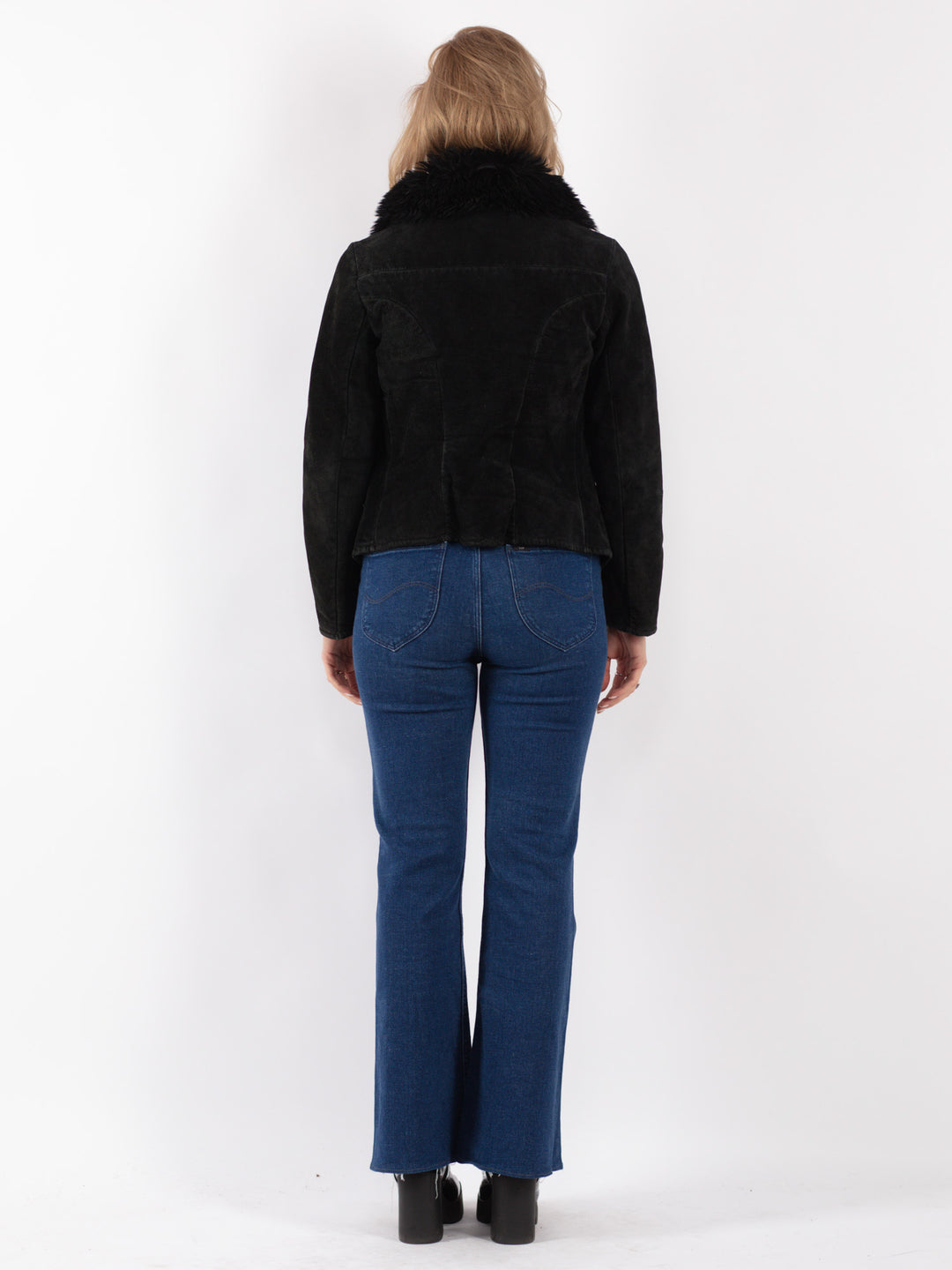 Vintage 90's Women Suede Sherpa Jacket in Black