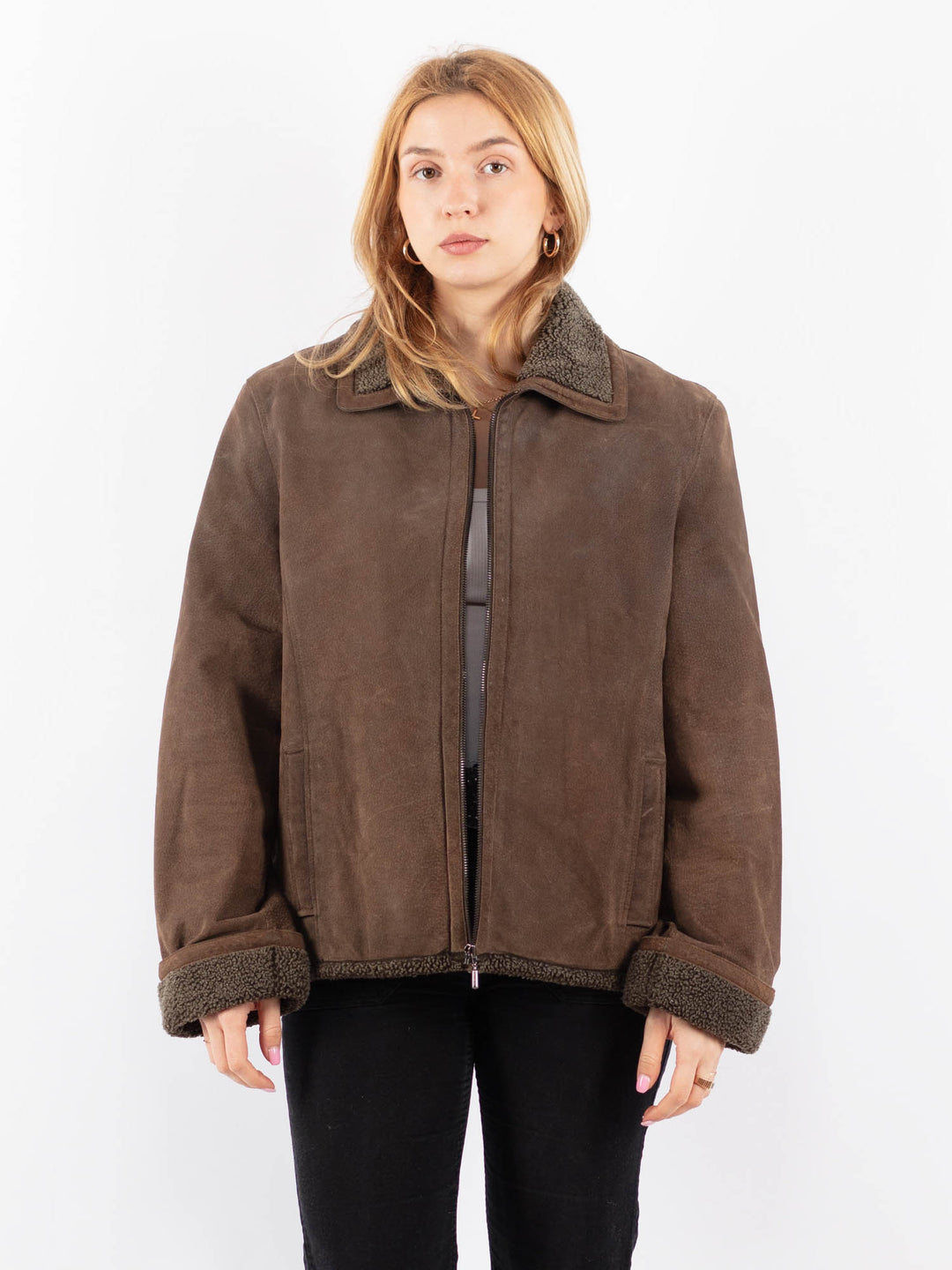 Vintage 90's Women Suede Sherpa Jacket in BrownV9715
