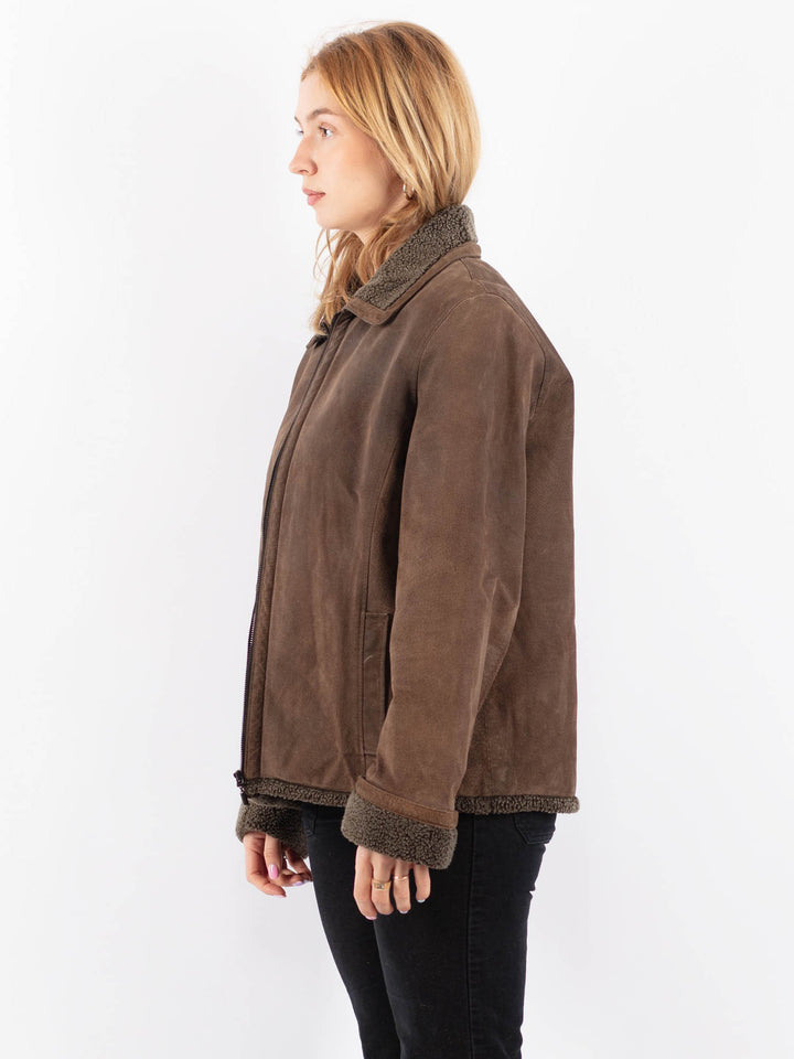 Vintage 90's Women Suede Sherpa Jacket in BrownV9715