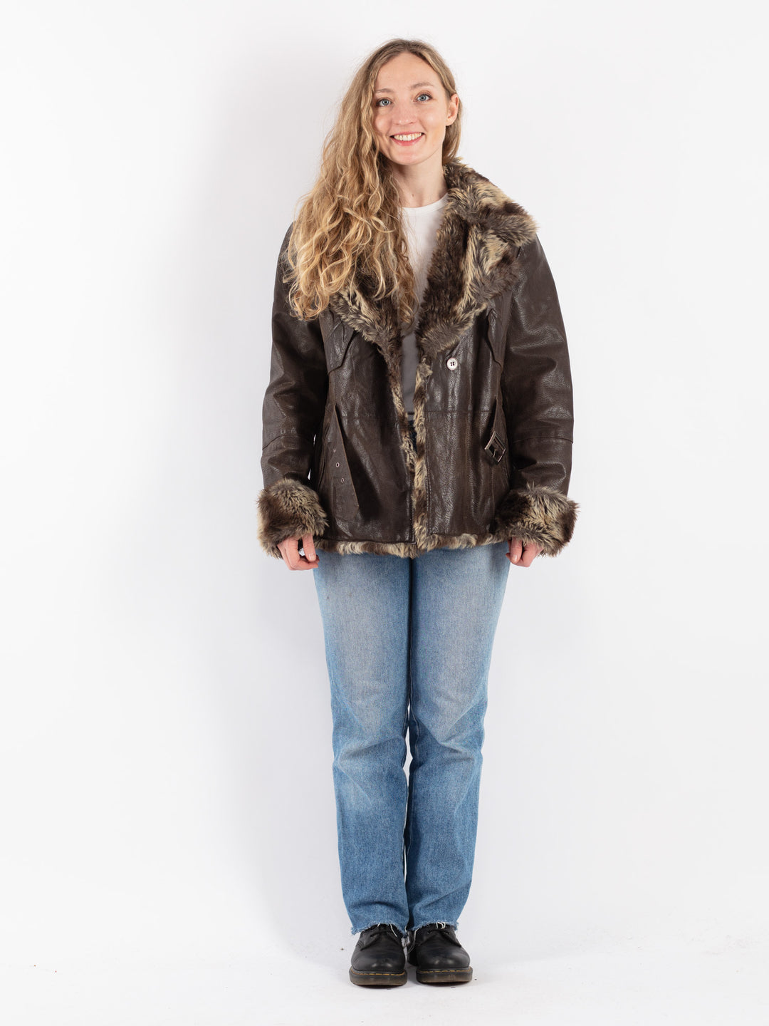 Vintage 90's Women Suede Sherpa Jacket in Brown