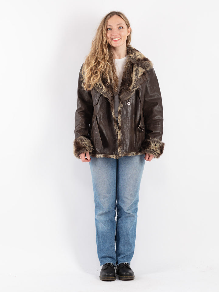 Vintage 90's Women Suede Sherpa Jacket in Brown