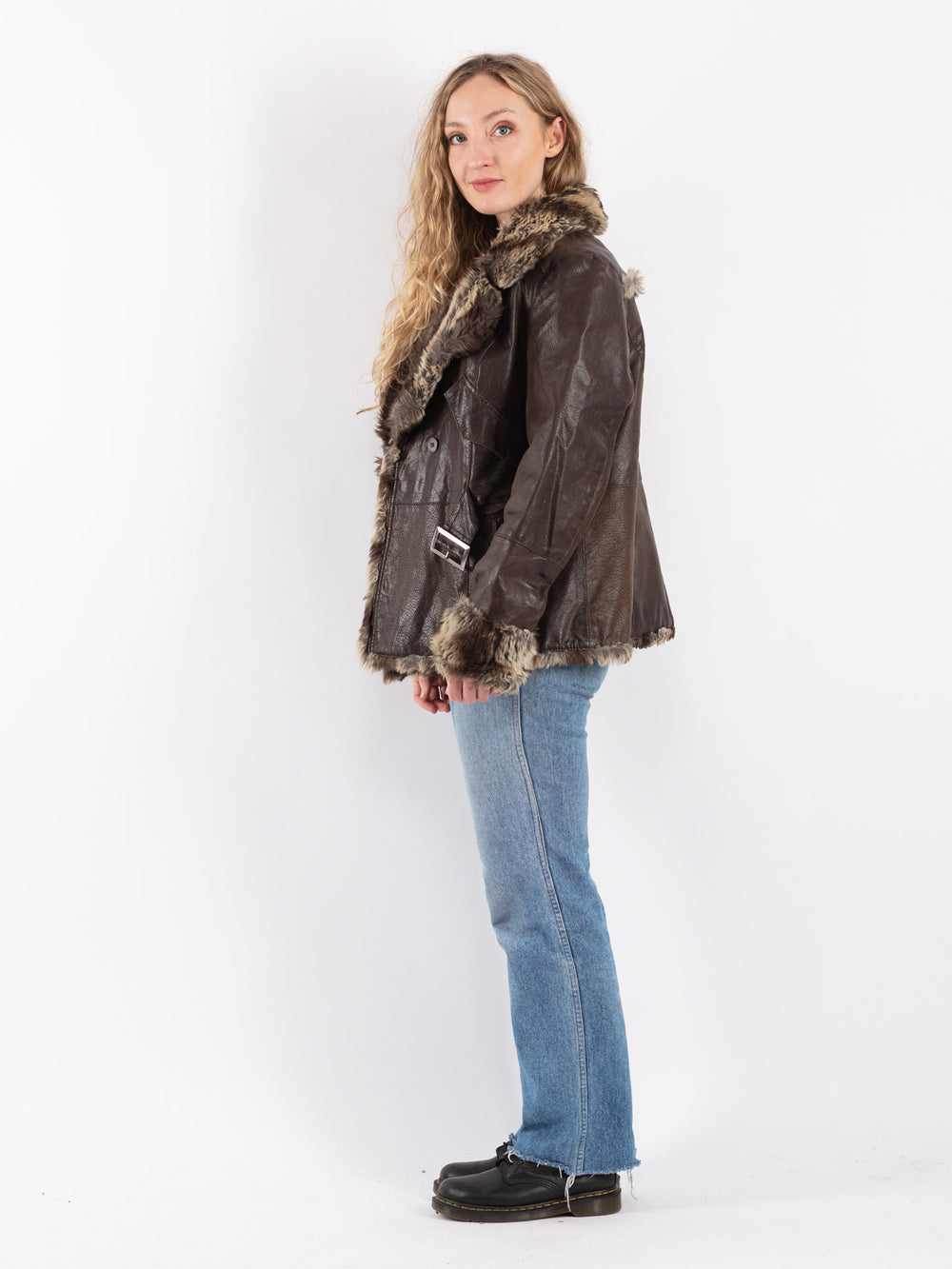 Vintage 90's Women Suede Sherpa Jacket in Brown