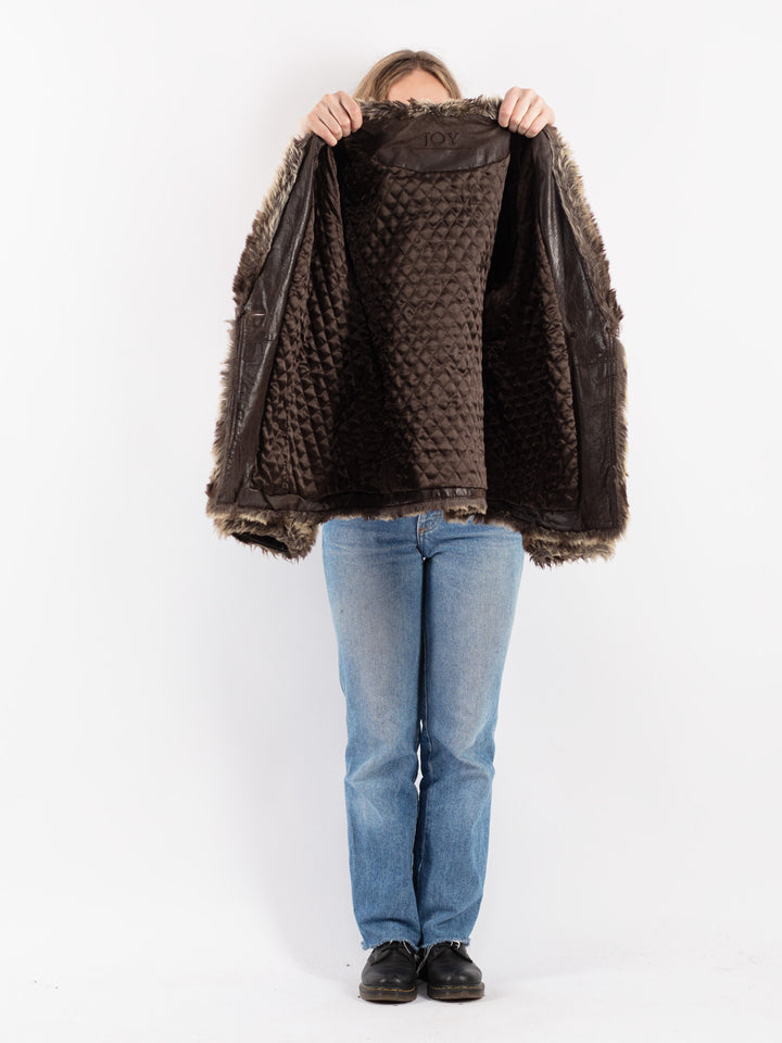 Vintage 90's Women Suede Sherpa Jacket in Brown