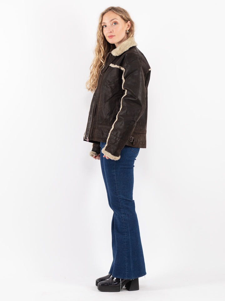 Vintage 90's Women Suede Sherpa Jacket in Brown