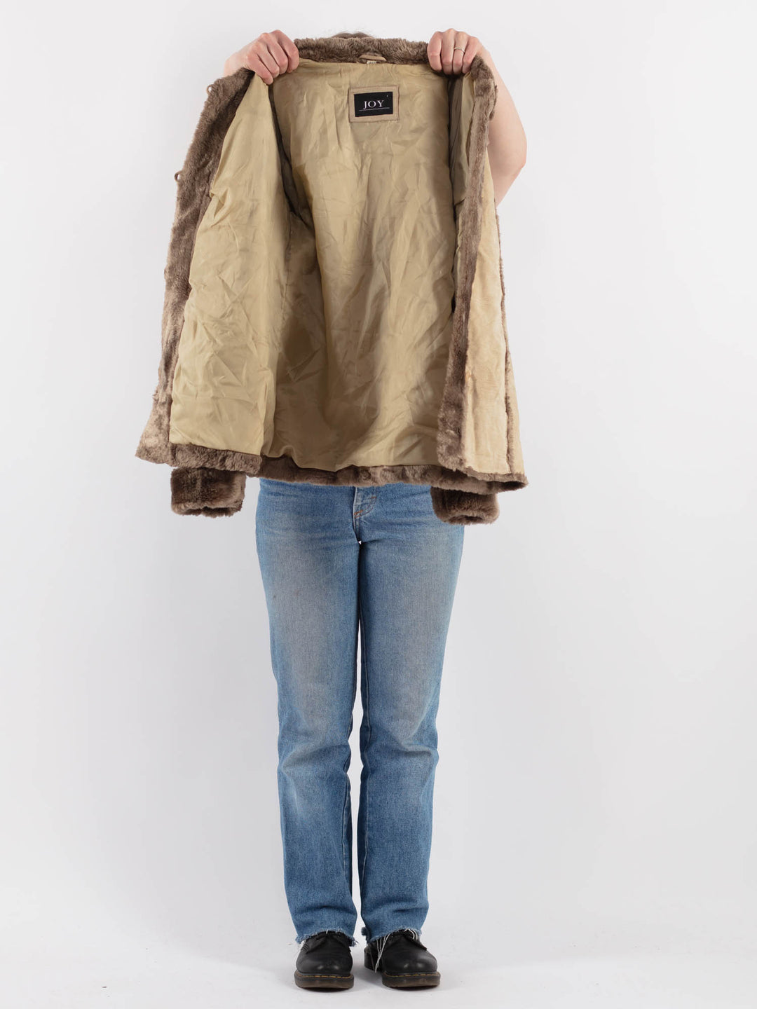 Vintage 90's Women Suede Sherpa Jacket in Beige