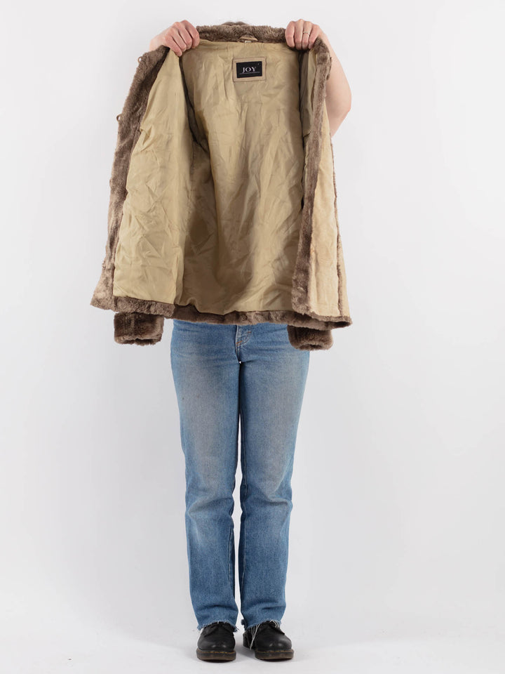 Vintage 90's Women Suede Sherpa Jacket in Beige