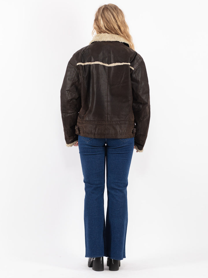 Vintage 90's Women Suede Sherpa Jacket in Brown