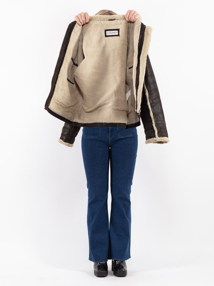 Vintage 90's Women Suede Sherpa Jacket in Brown