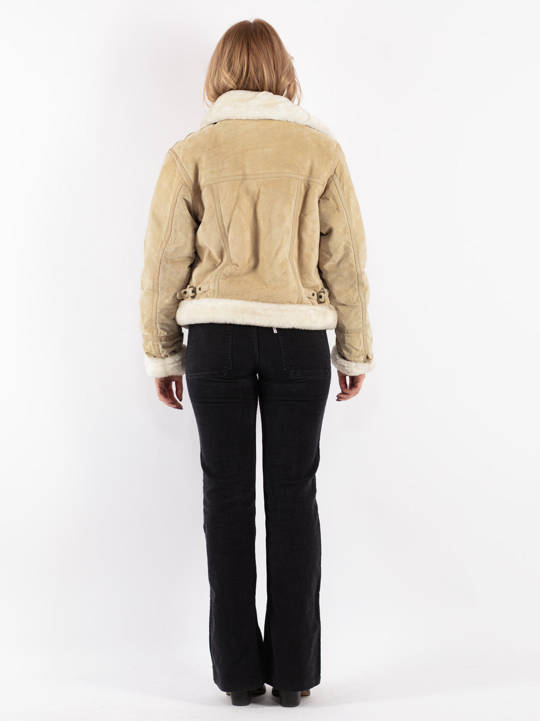 Vintage 90's Women Suede Sherpa Vest in Beige