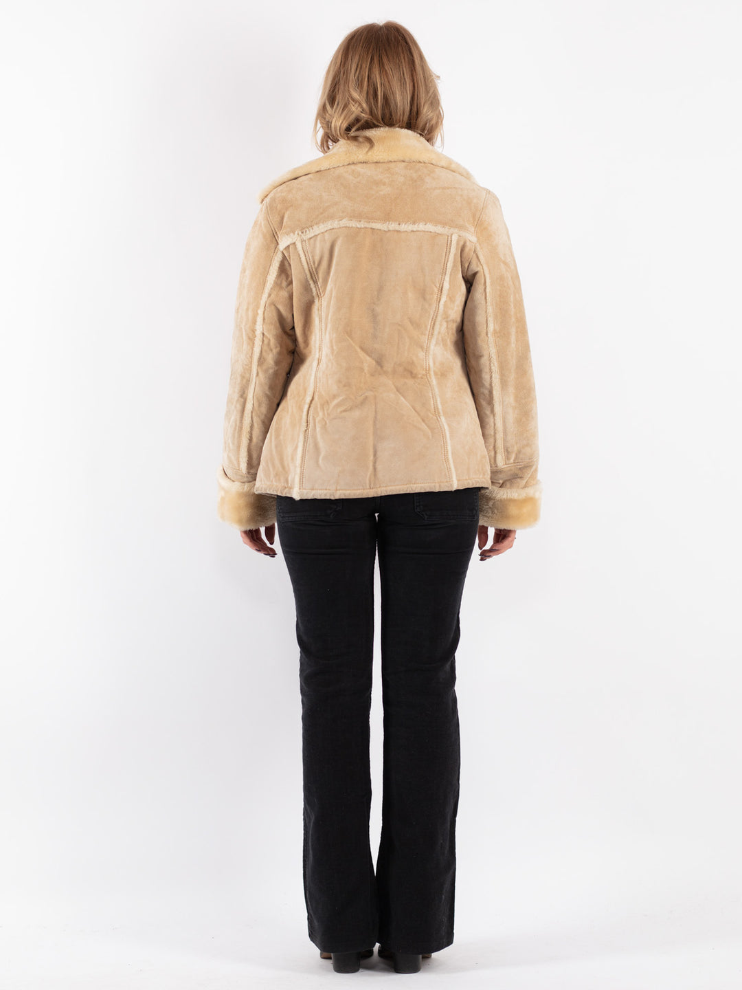 Vintage 90's Women Suede Sherpa Jacket in Beige