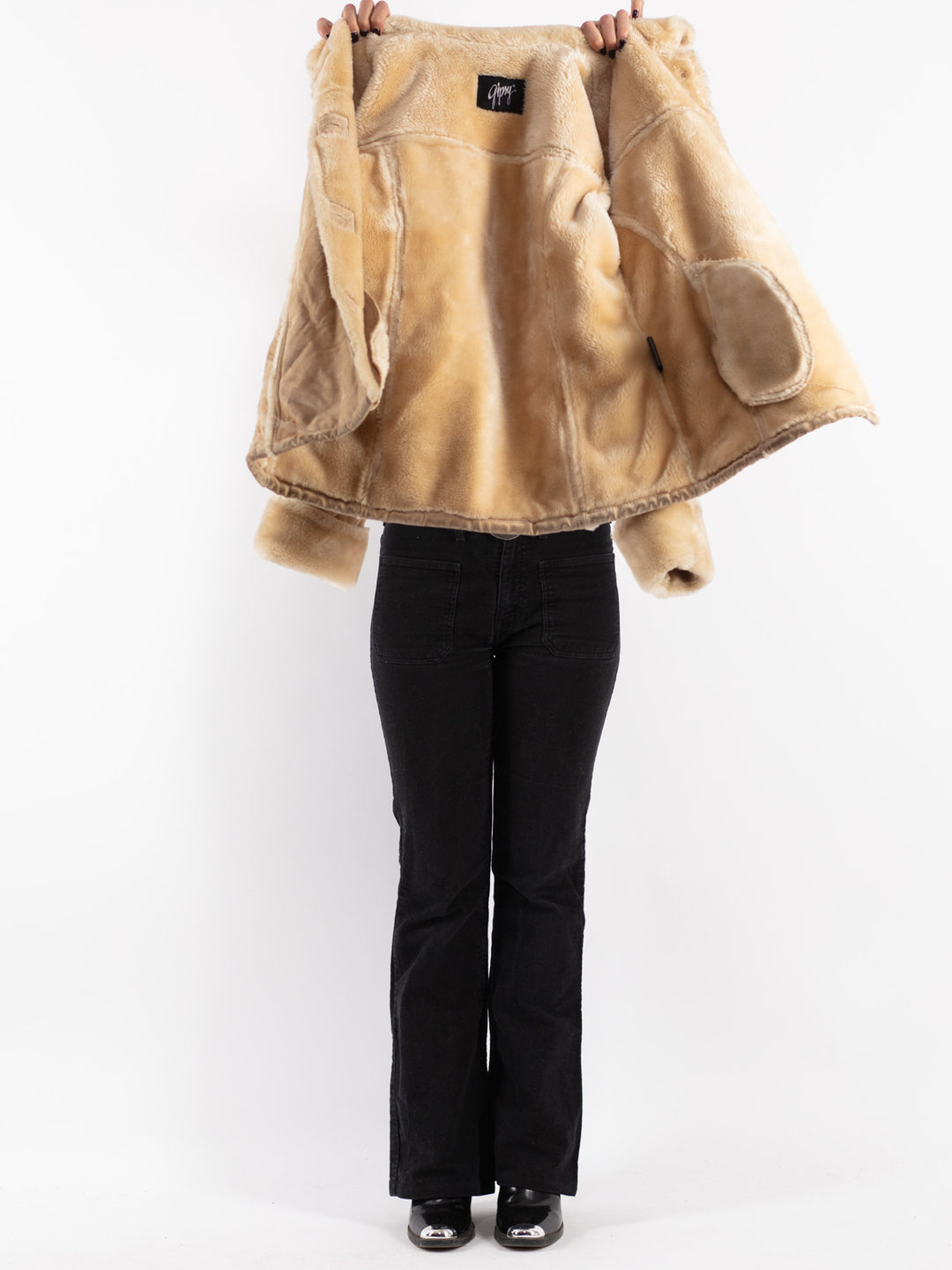 Vintage 90's Women Suede Sherpa Jacket in Beige