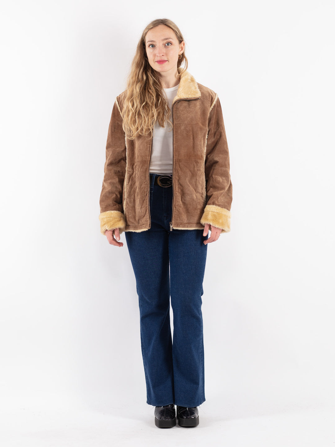 Vintage 90's Women Suede Sherpa Jacket in Brown