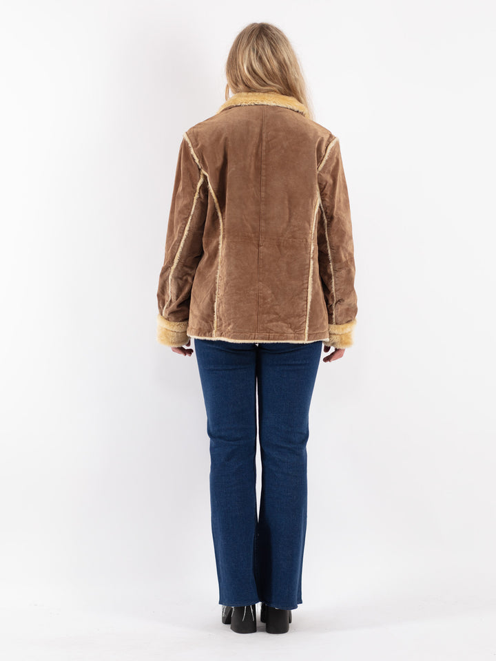 Vintage 90's Women Suede Sherpa Jacket in Brown