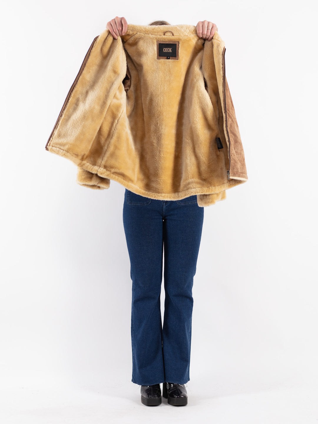 Vintage 90's Women Suede Sherpa Jacket in Brown