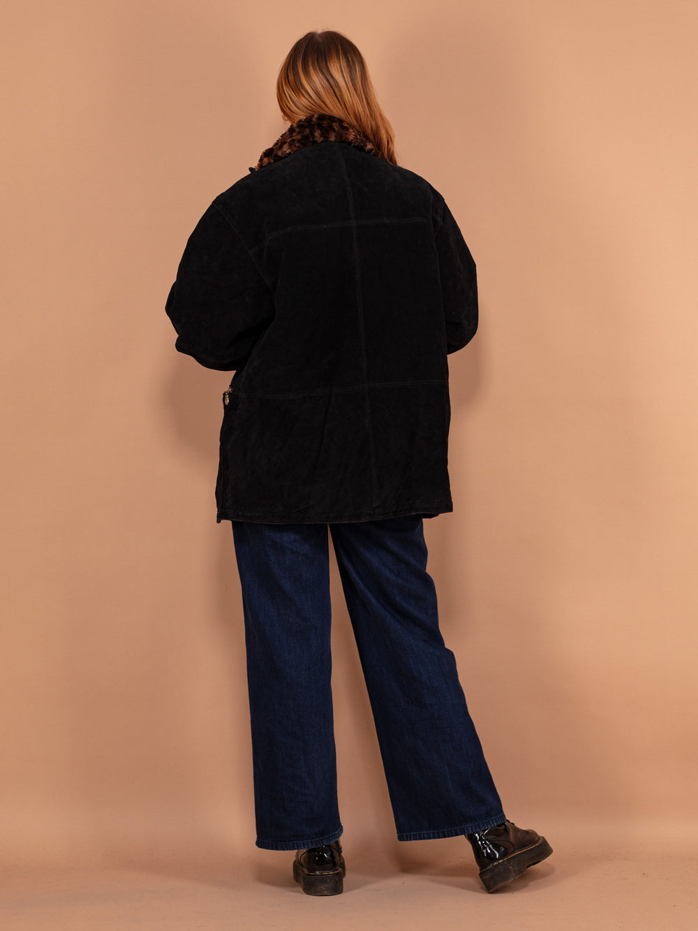 Vintage 90's Women Suede Sherpa Coat in Black - NorthernGrip