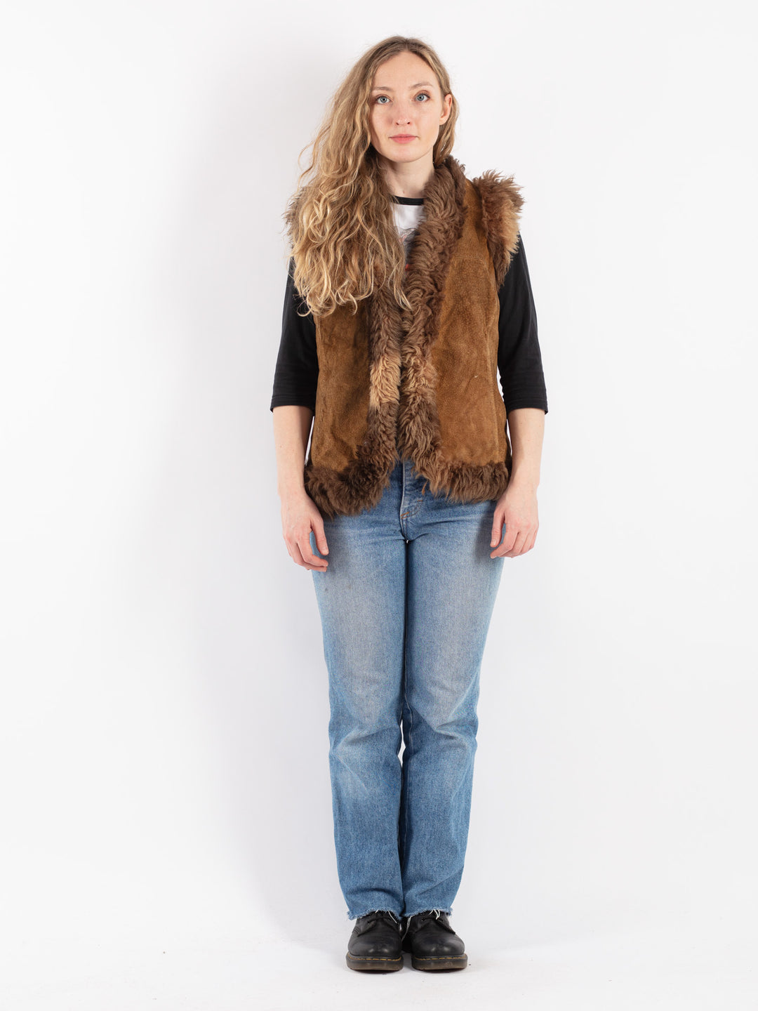 Vintage 90's Women Suede Sherpa Vest in BrownV9130