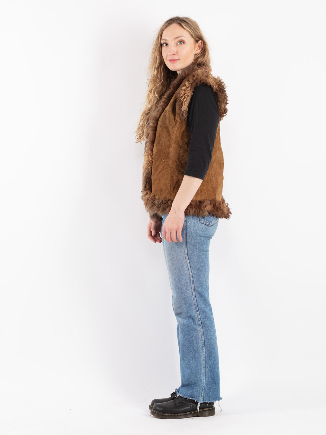 Vintage 90's Women Suede Sherpa Vest in BrownV9130