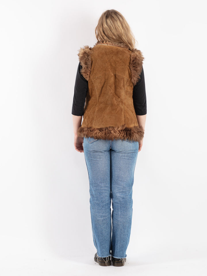 Vintage 90's Women Suede Sherpa Vest in BrownV9130