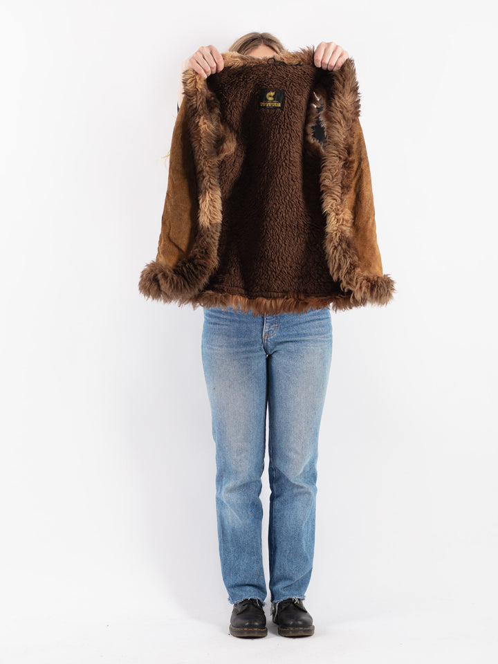Vintage 90's Women Suede Sherpa Vest in BrownV9130