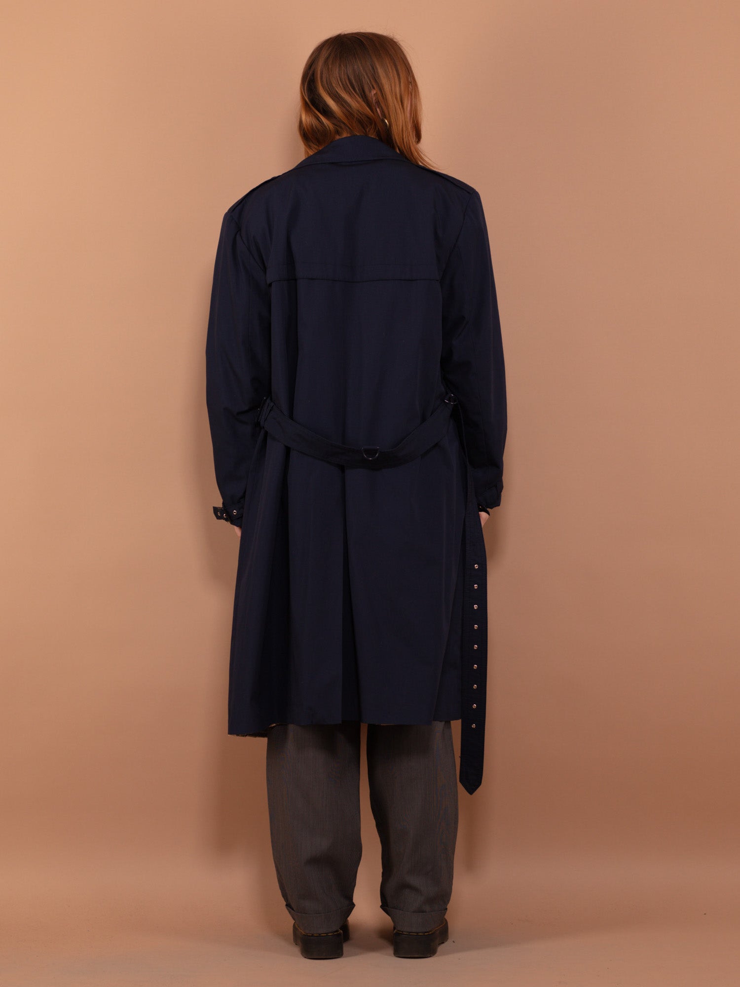 Vintage 90s shops Karizma Navy Blue Wool Trench Coat