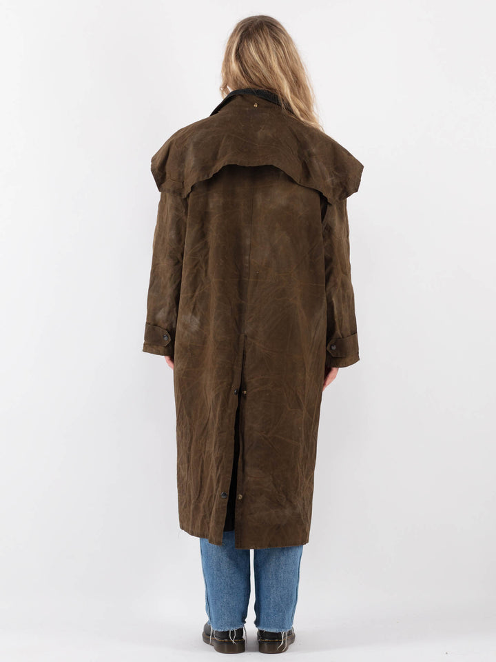 Vintage 90's Women Waxed Cotton Coat in Green
