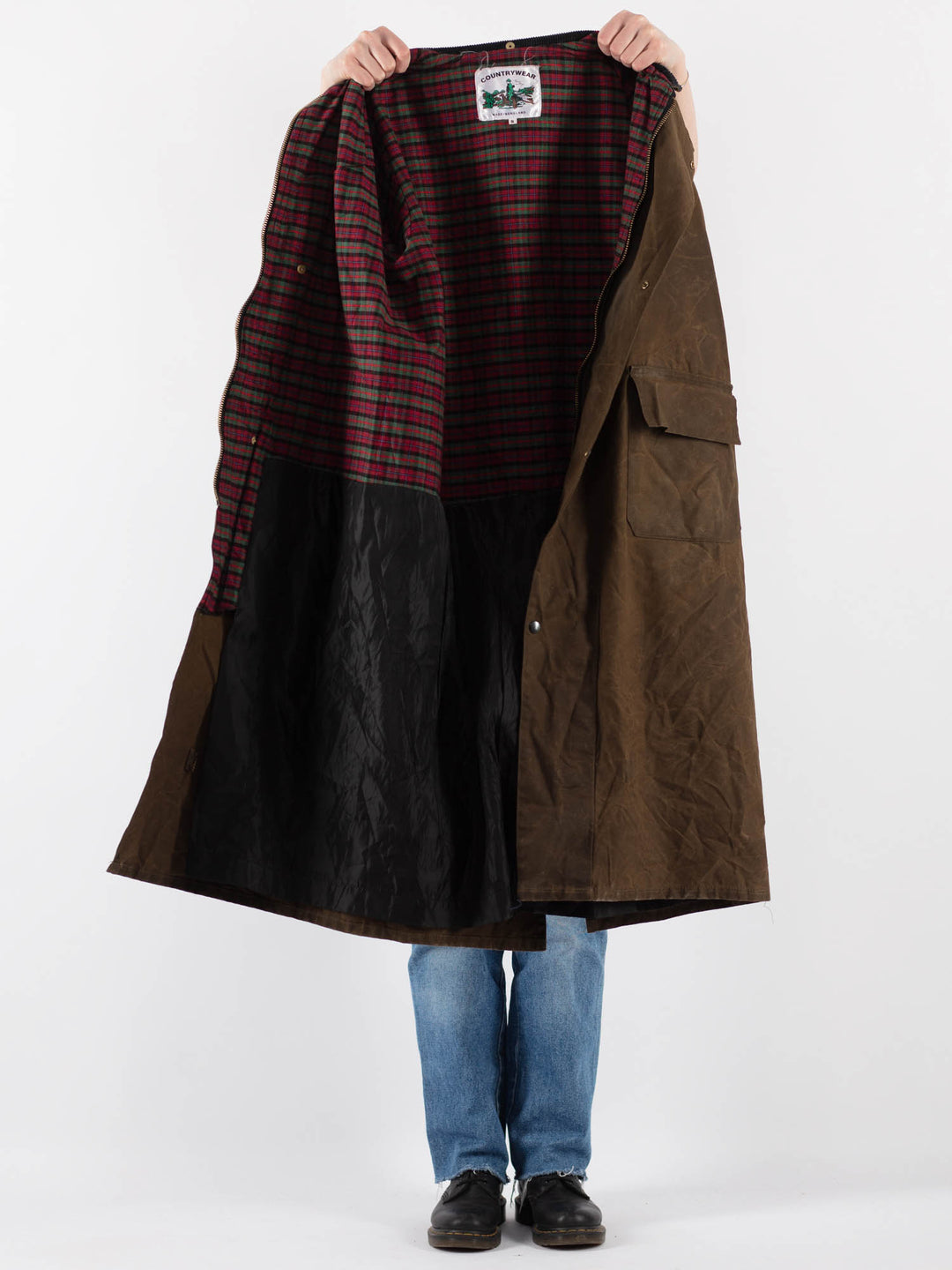 Vintage 90's Women Waxed Cotton Coat in Green