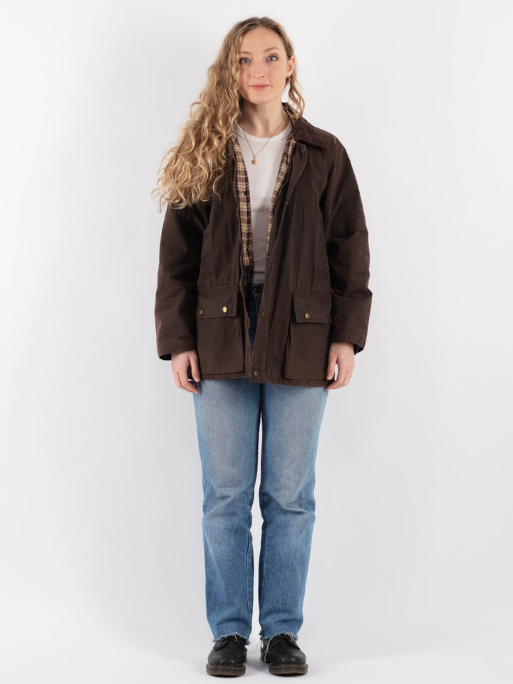 Vintage 90's Women Waxed Cotton Jacket in Brown - NorthernGrip
