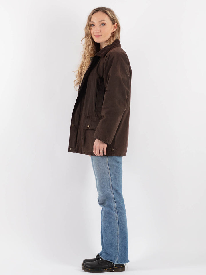 Vintage 90's Women Waxed Cotton Jacket in Brown - NorthernGrip