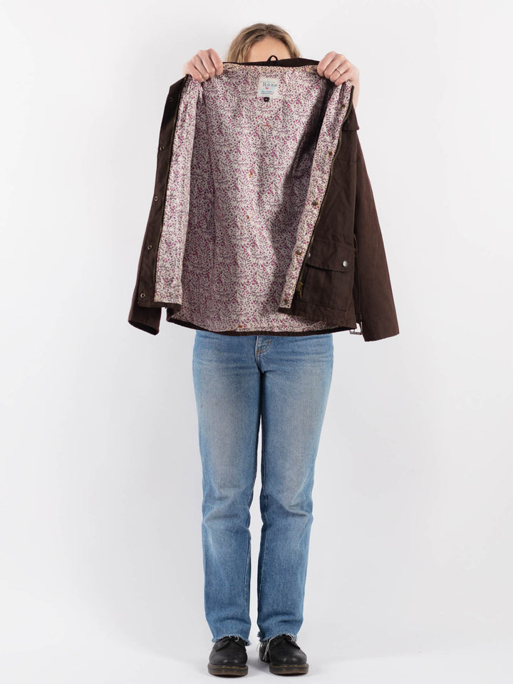 Vintage 90's Women Waxed Cotton Jacket in Brown - NorthernGrip