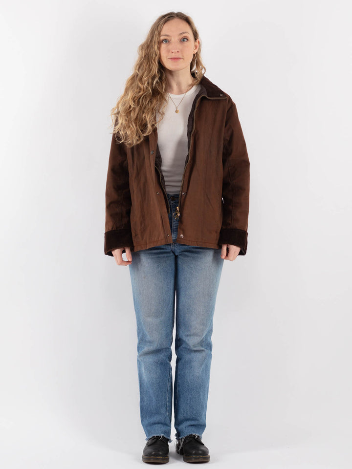 Vintage 90's Women Waxed Cotton Jacket in Brown - NorthernGrip