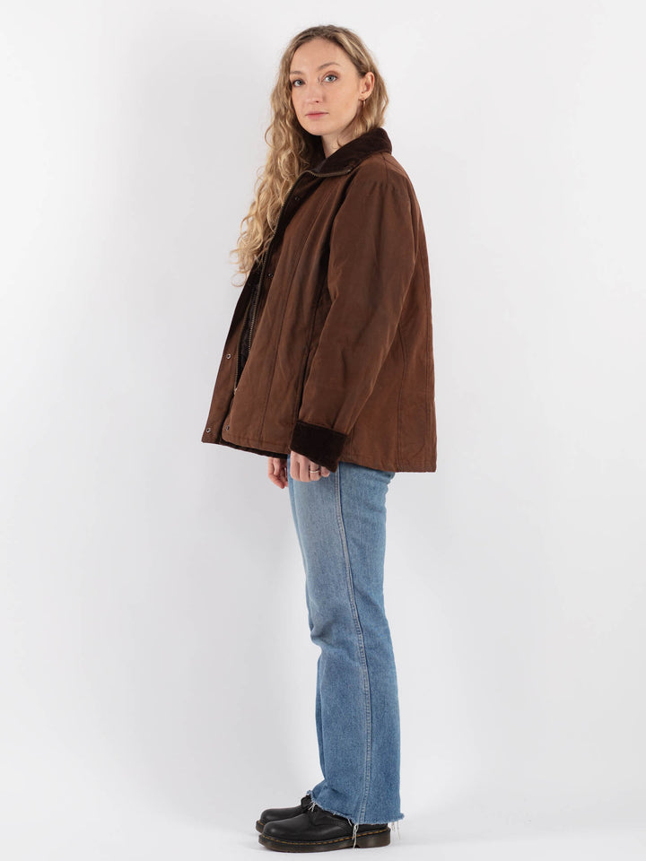 Vintage 90's Women Waxed Cotton Jacket in Brown - NorthernGrip