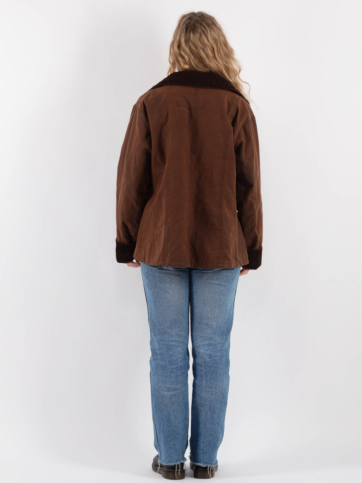 Vintage 90's Women Waxed Cotton Jacket in Brown - NorthernGrip