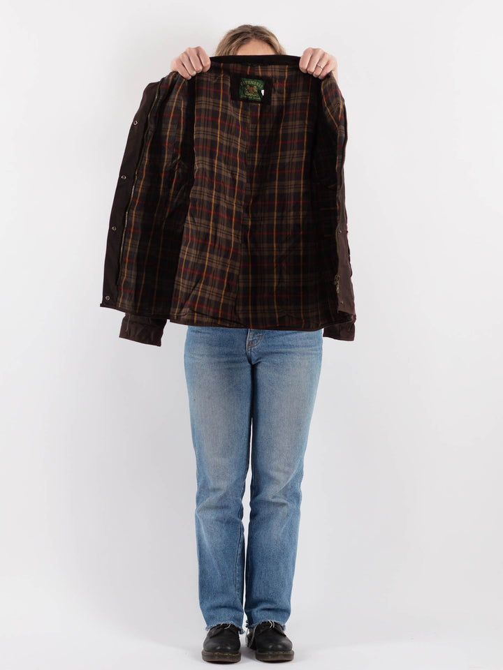 Vintage 90's Women Waxed Cotton Jacket in Brown - NorthernGrip
