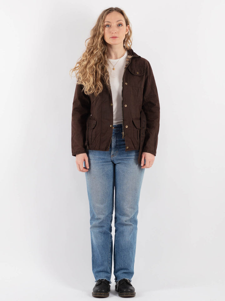 Vintage 90's Women Waxed Cotton Jacket in Brown - NorthernGrip
