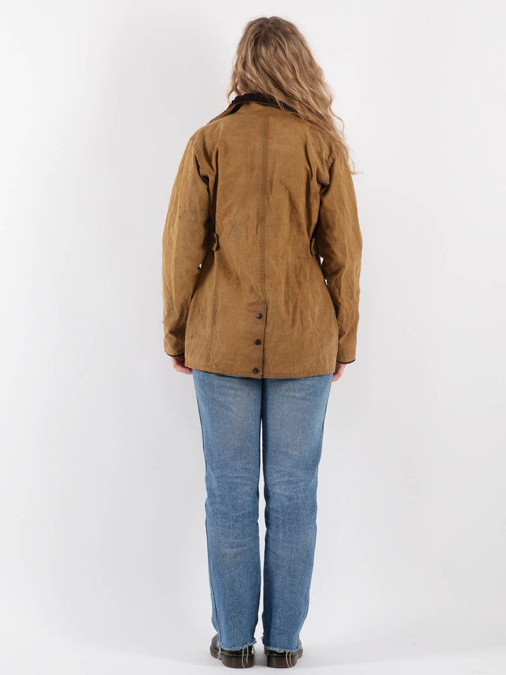 Vintage 90's Women Waxed Cotton Jacket in Beige - NorthernGrip