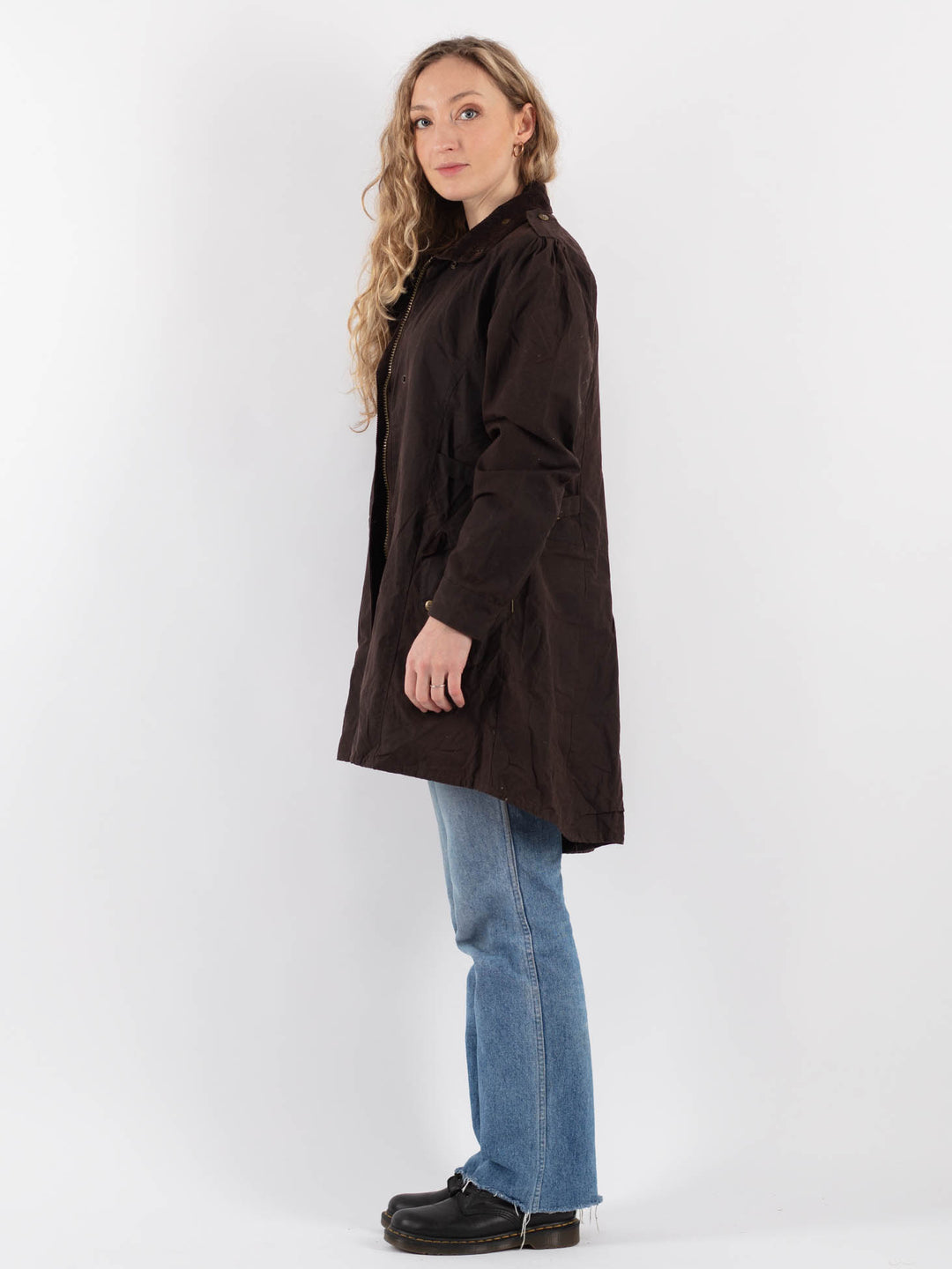 Vintage 90's Women Waxed Cotton Jacket in Brown - NorthernGrip