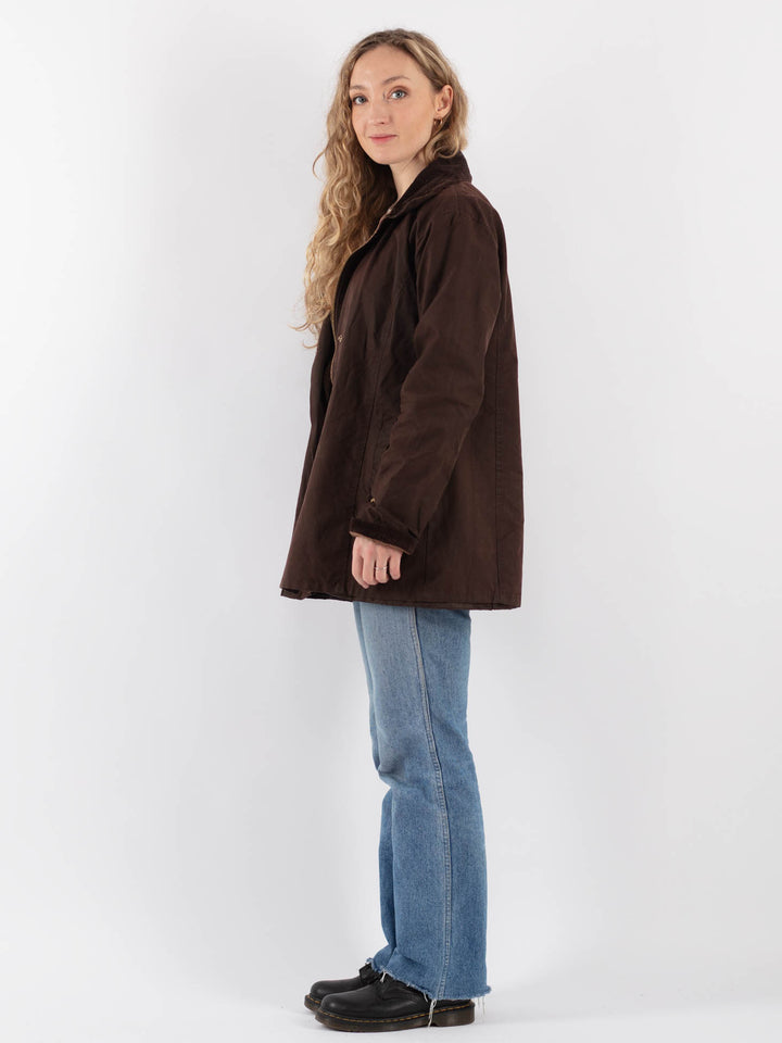 Vintage 90's Women Waxed Cotton Jacket in Brown - NorthernGrip