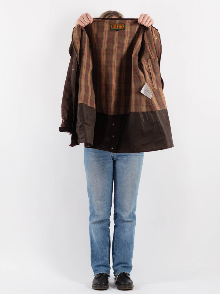 Vintage 90's Women Waxed Cotton Jacket in Brown - NorthernGrip