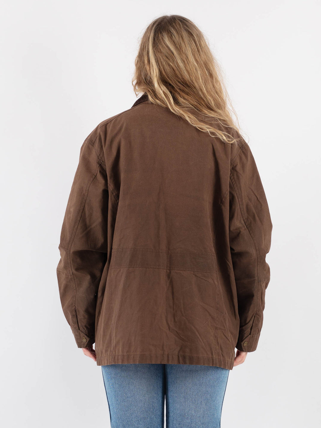 Vintage 90's Women Waxed Cotton Jacket in Brown