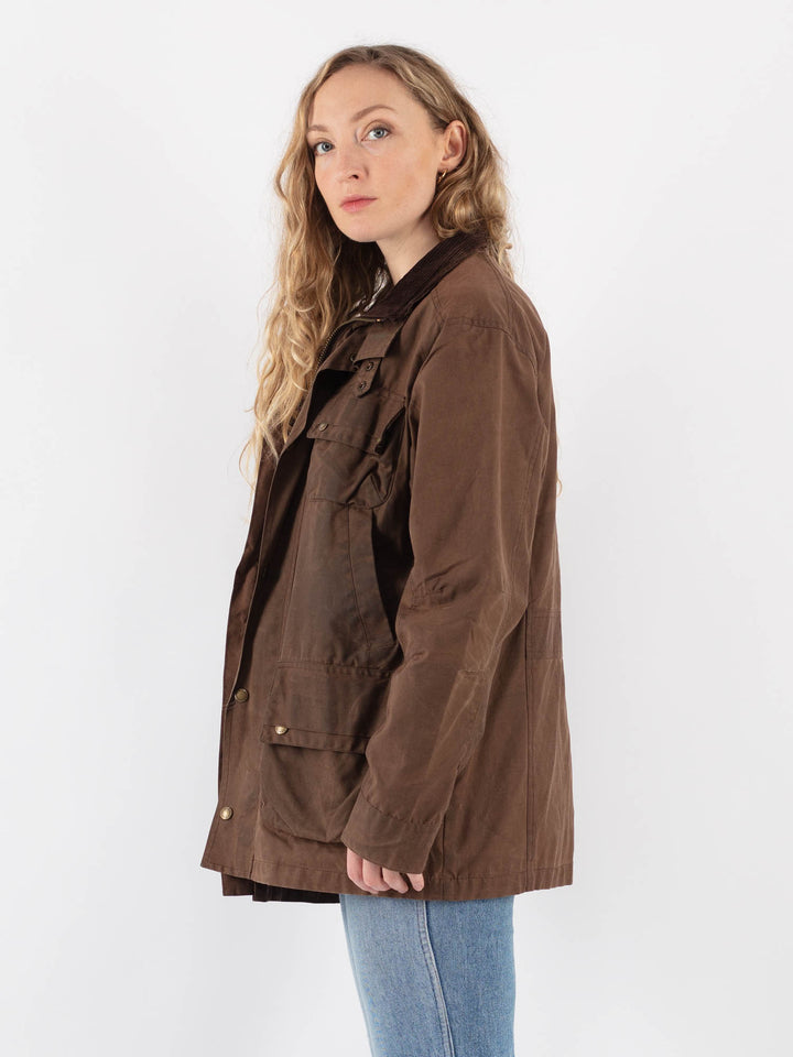 Vintage 90's Women Waxed Cotton Jacket in Brown