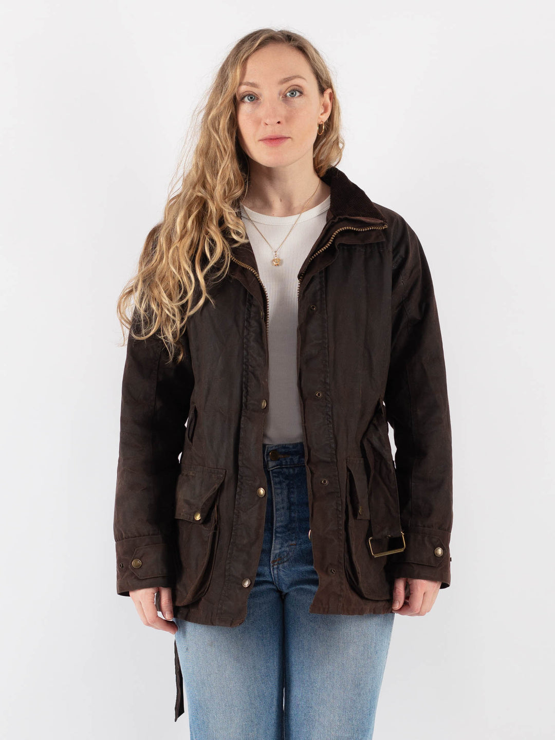 Vintage 90's Women Waxed Cotton Jacket in Brown V9391